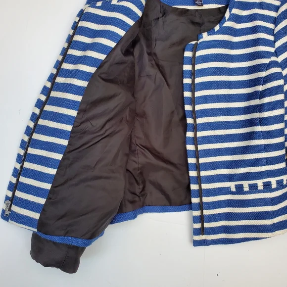 GAP Striped Blazer Jacket Zip Front w/ Pockets Textured Size 14 - EUC!~ - Picture 4 of 13